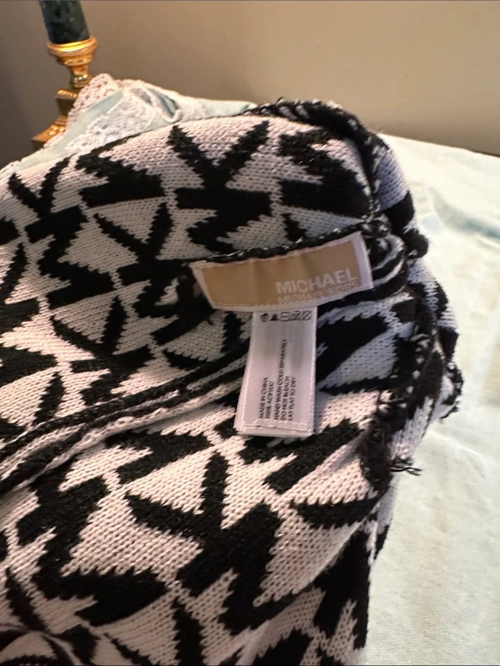 Michael Kors Kids Black & White MK Logo Knit Beanie